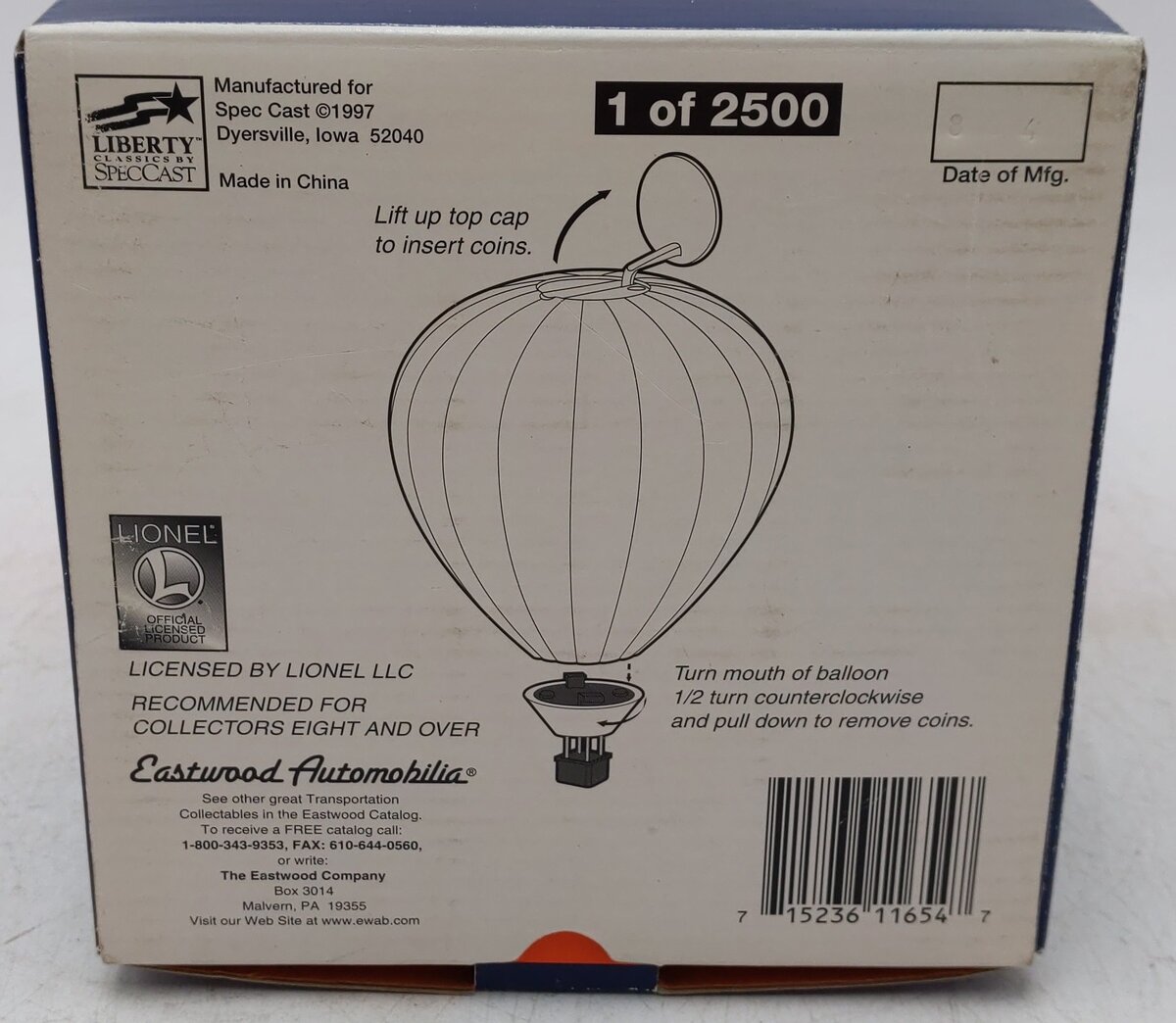 Lionel 423000 Diecast Hot Air Balloon Collectable EX/Box