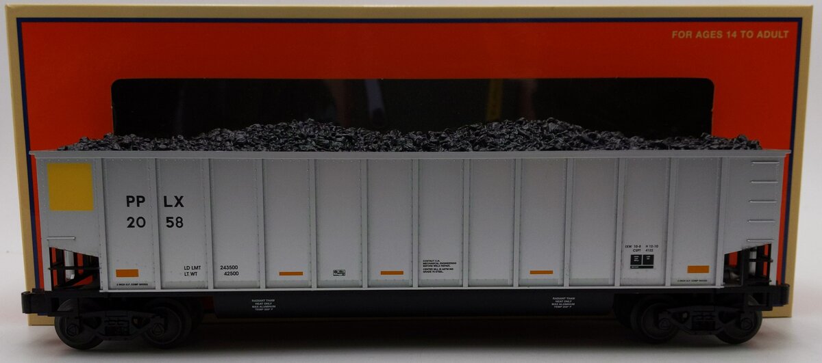 Lionel 684027 O Gauge PPLX Bathtub Gondola w/ Simulated Coal Load #2058 LN/Box