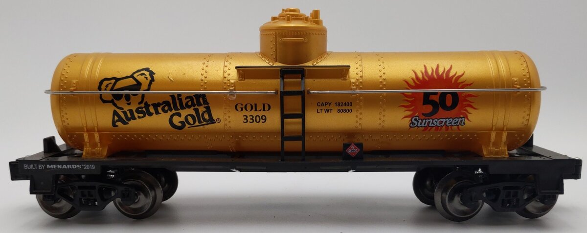 Menards 279-4322 O Gauge Australian Gold Single Dome Tank Car #3309 EX