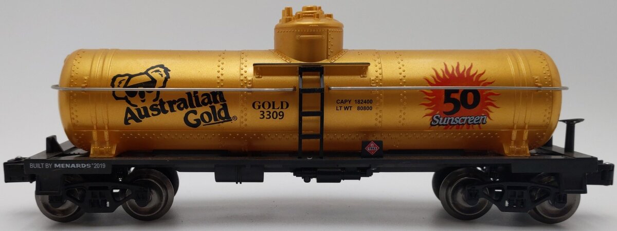 Menards 279-4322 O Gauge Australian Gold Single Dome Tank Car #3309 EX