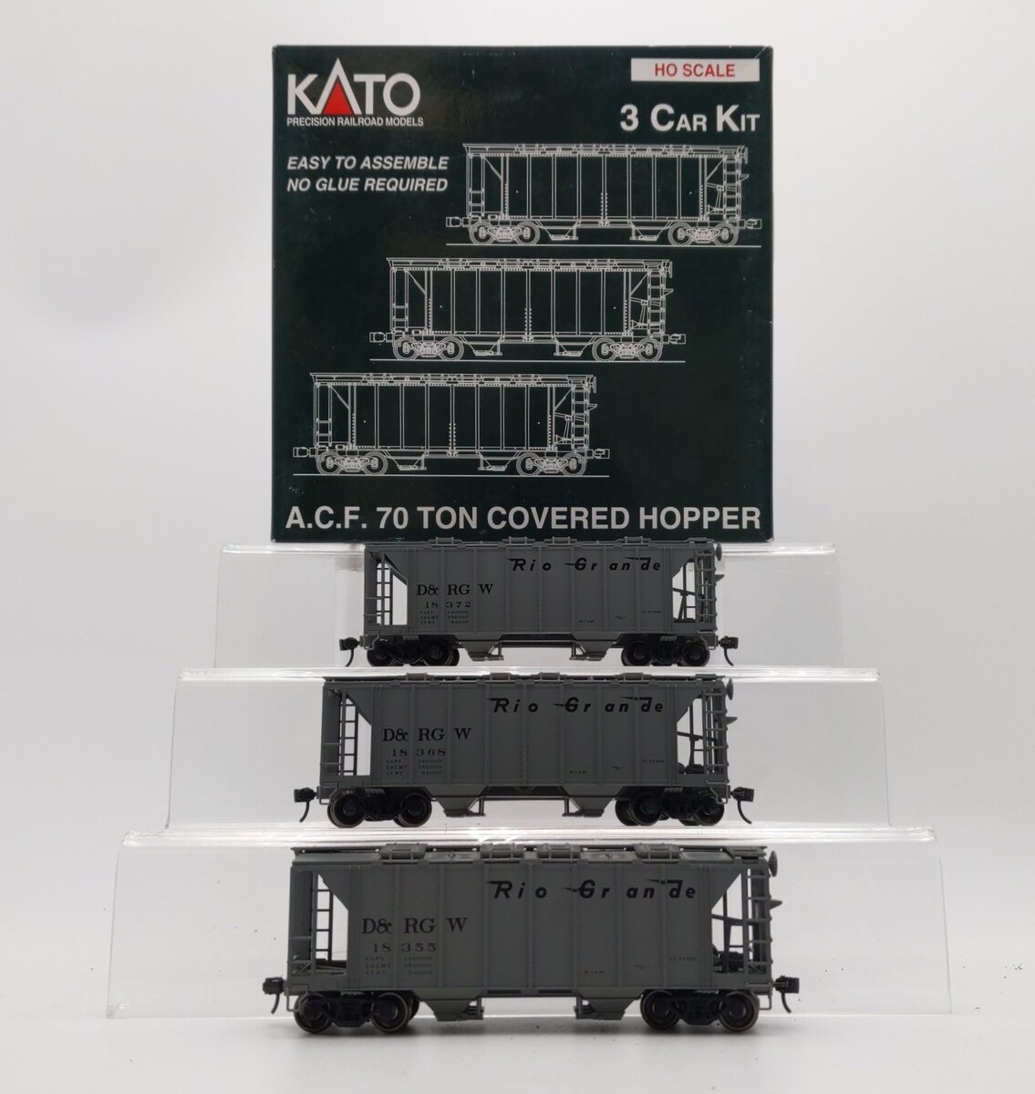 Kato 38-0110 HO Scale Rio Grande ACF 70 Ton Covered Hopper Car Kit (Set of 3) EX/Box