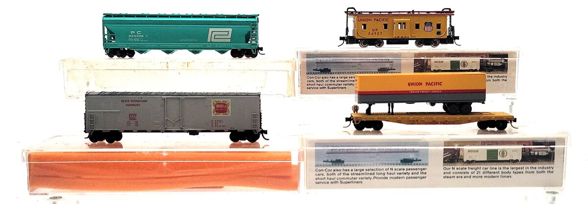 Con-Cor N Scale Assorted Freight Cars: 36012, 59163, 324326, 24927 [4] EX/Box
