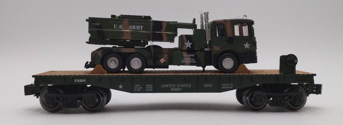 Menards 279-3964 O Gauge US Army Flatcar w/ Army Truck & HIMARS EX