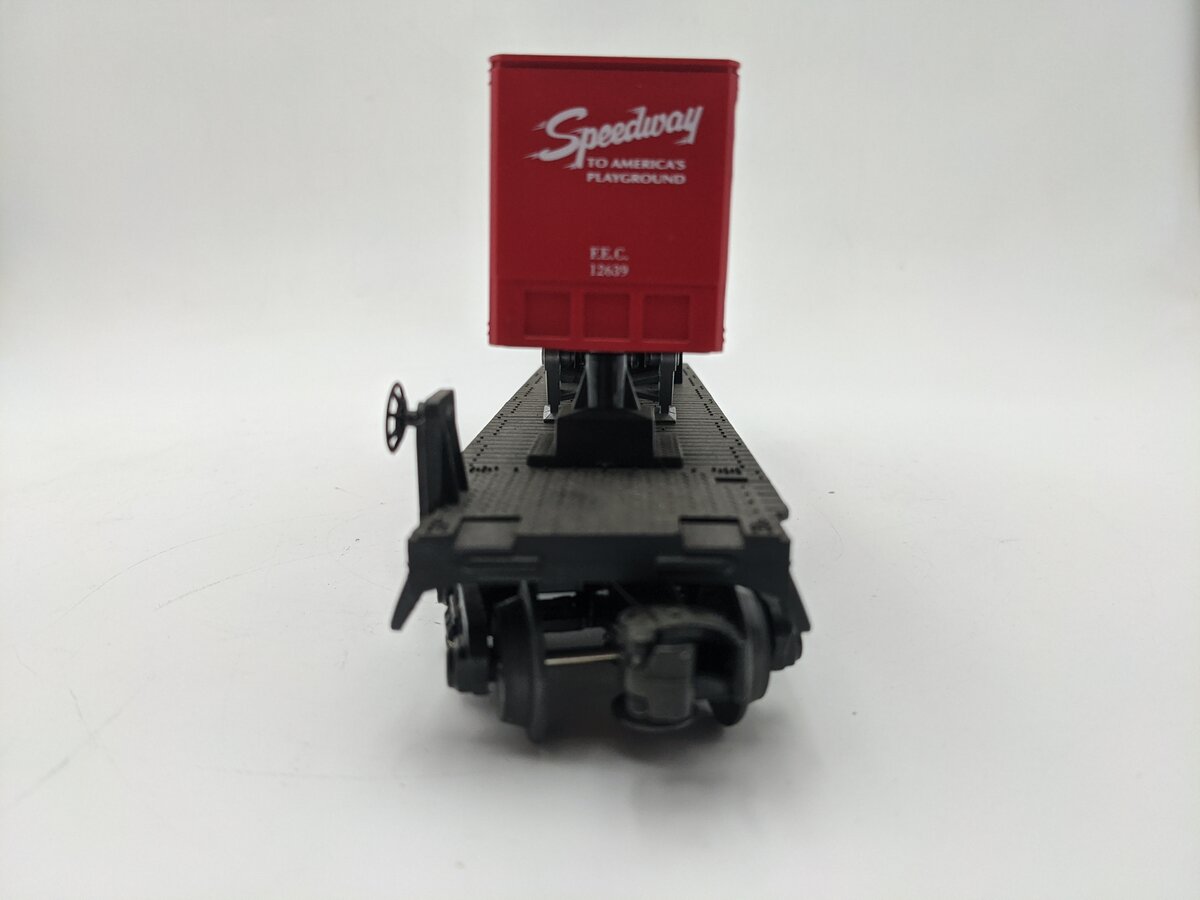 MTH 30-7627 O Gauge Florida East Coast Flatcarwith Trailer #64273 EX