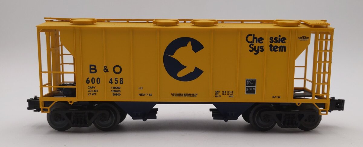 MTH 20-97102 O Gauge Baltimore & Ohio Chessie PS2 Covered Hopper #600458 EX