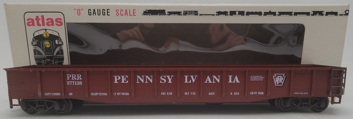 Atlas 6213 O Scale Pennsylvania 50' Gondola #377138 (2-Rail) EX/Box