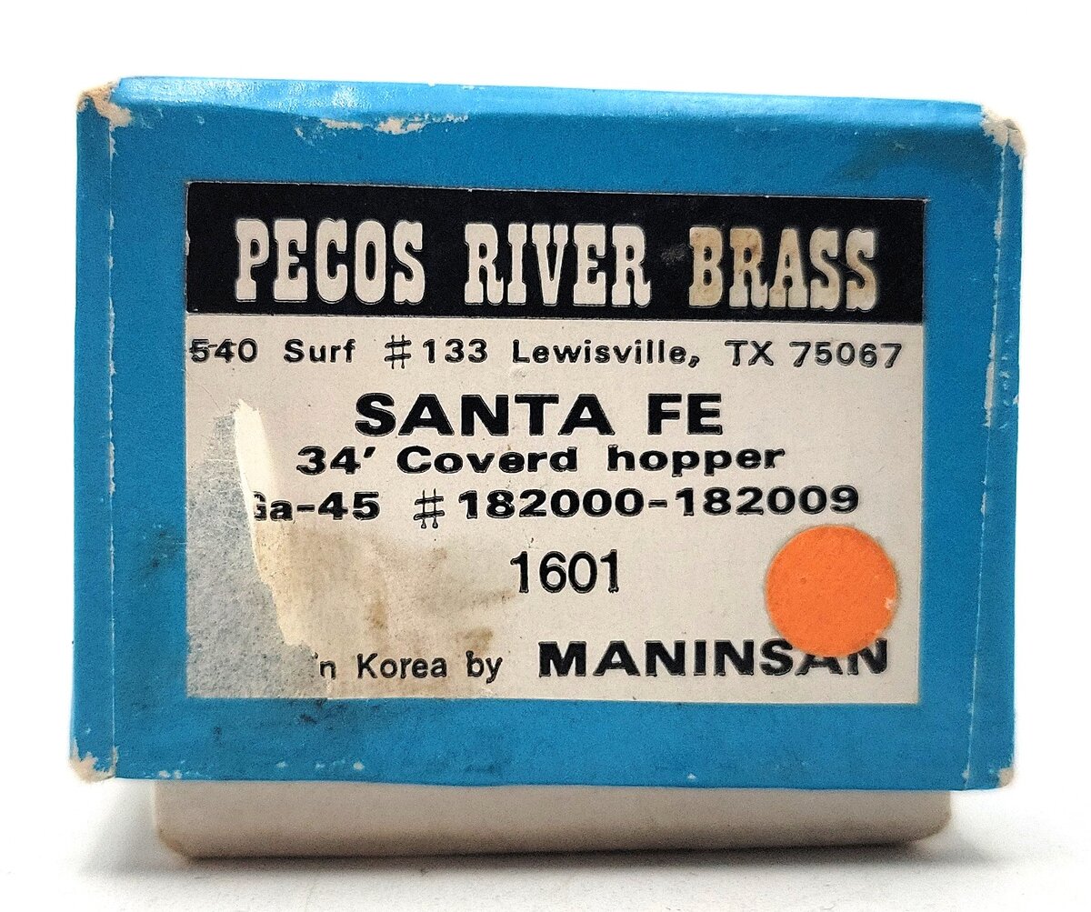 Pecos River Brass 1601 N Scale Brass Santa Fe 34' Covered Hopper EX/Box