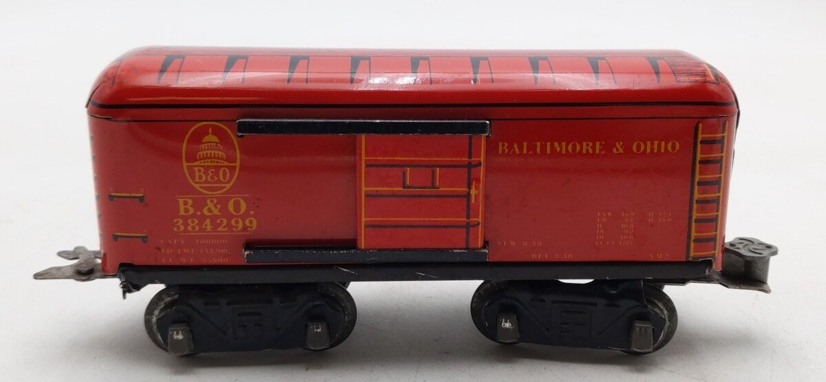 Marx O Gauge Prewar Baltimore & Ohio Red Tinplate Boxcar #384299 VG