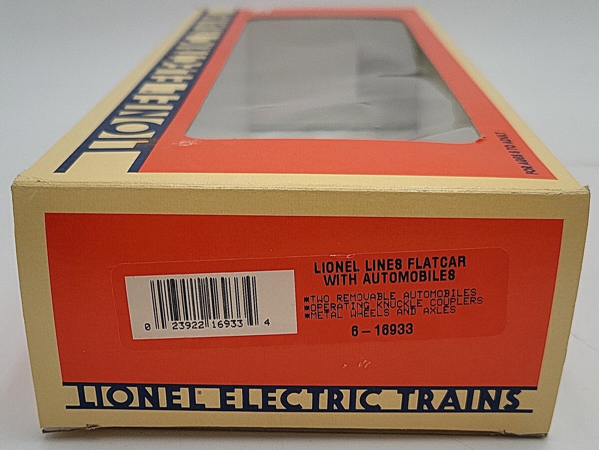 Lionel 6-16933 O Gauge Lionel Lines Flatcar with 2 Blue Automobiles LN/Box