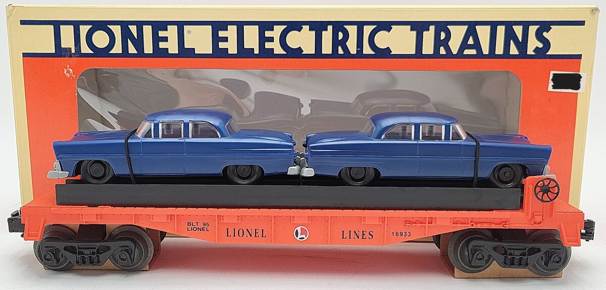 Lionel 6-16933 O Gauge Lionel Lines Flatcar with 2 Blue Automobiles LN/Box