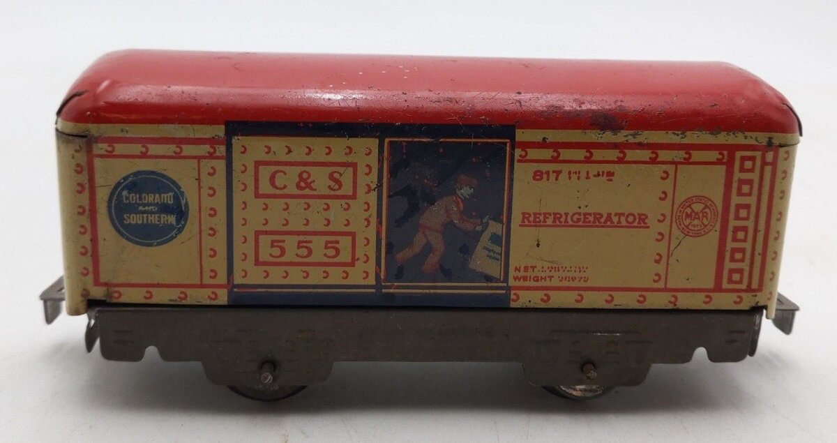 Marx 555 Vintage O C&S Tinplate Reefer w/ Red Roof VG