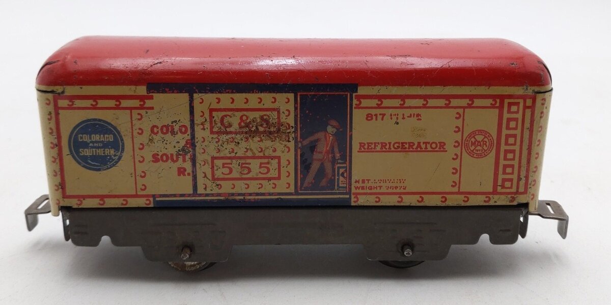 Marx 555 Vintage O C&S Tinplate Reefer w/ Red Roof VG