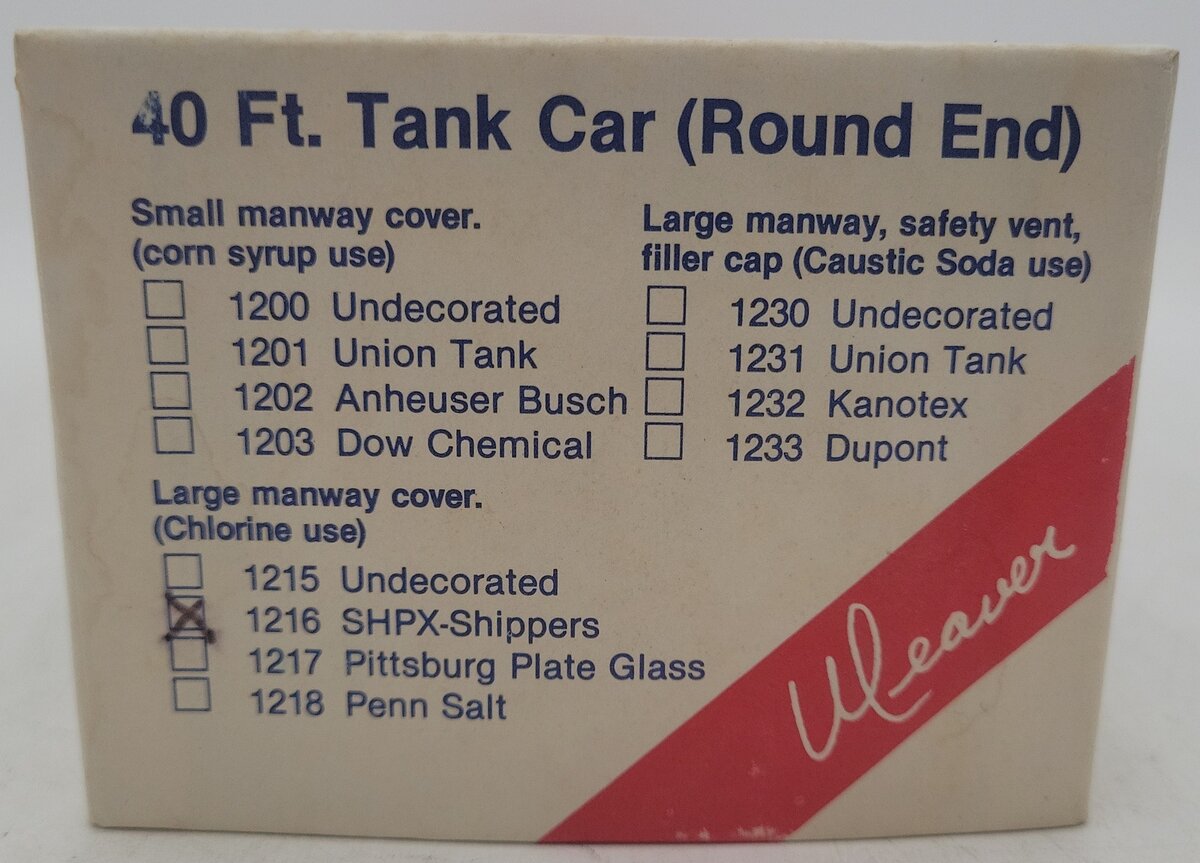 Weaver 1216 O Scale 2-Rail Shippers Car Line Tank Car #88376 EX/Box