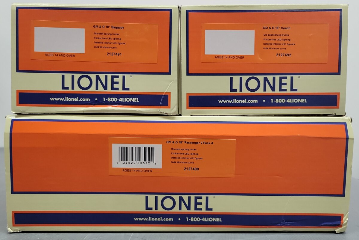 Lionel 2127490 O Gulf Mobile & Ohio 18" Passenger Cars A (Set of 2) EX/Box