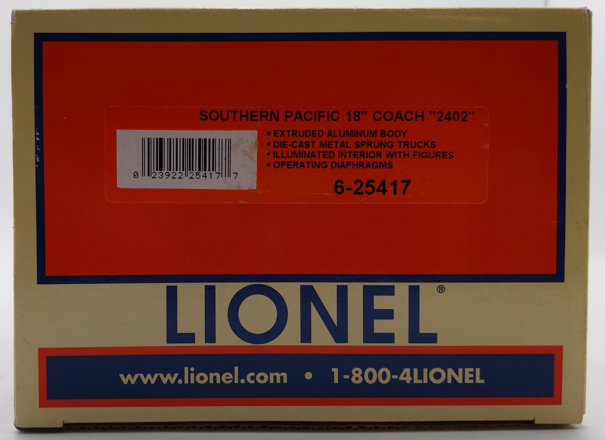 Lionel 6-25417 O Gauge Southern Pacific Daylight Coach Car #2402 EX/Box