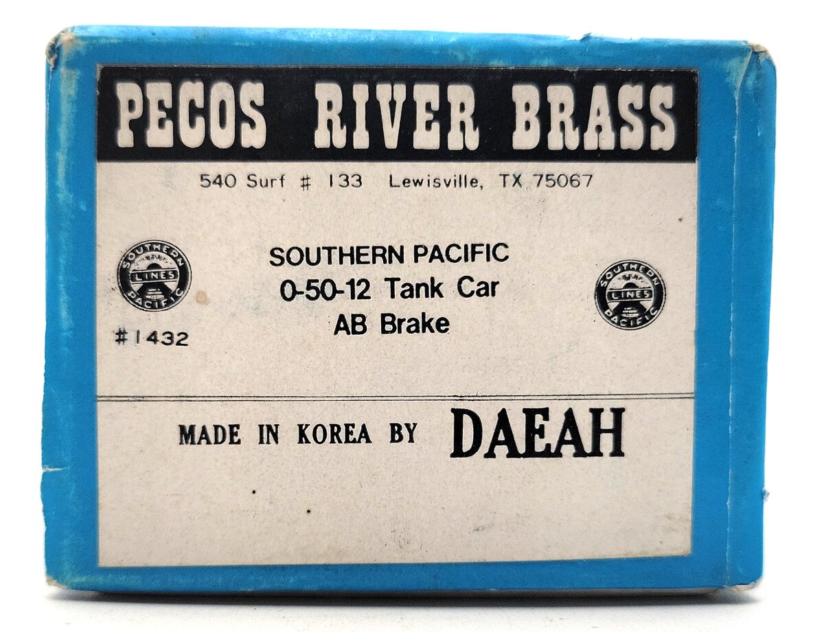 Pecos River Brass 1432 N Scale Brass Southern Pacific 0-50-12 Tank Car -AB Brake EX/Box
