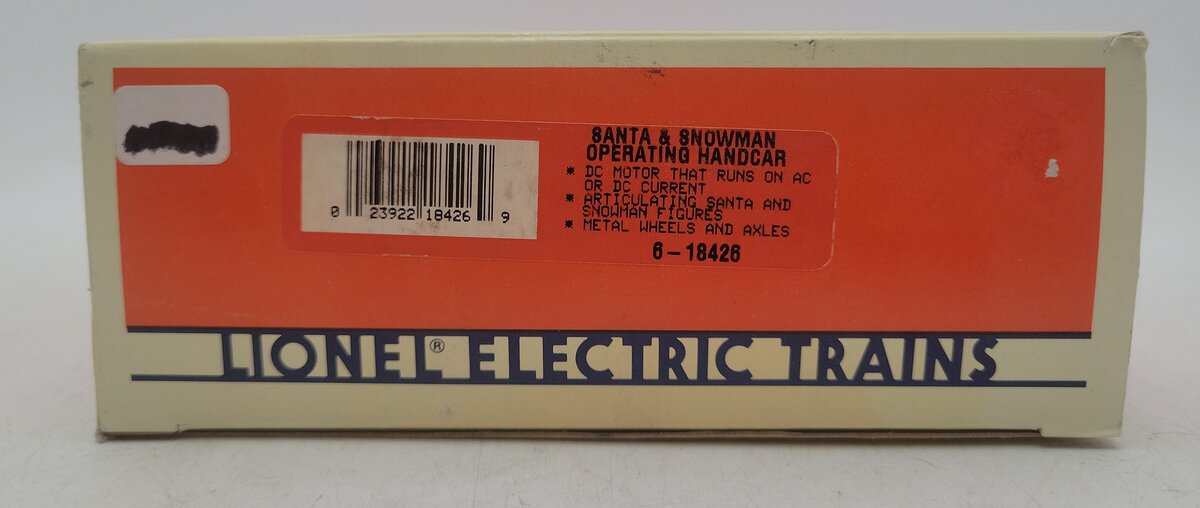 Lionel 6-18426 O Gauge Santa and Snowman Operating Handcar EX/Box