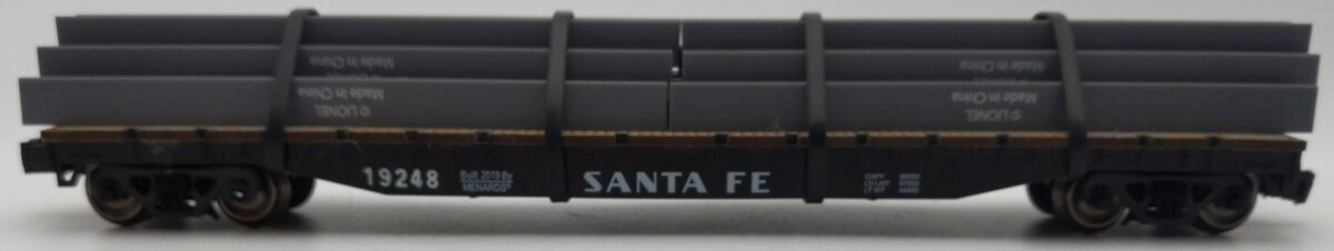 Menards O Gauge Santa Fe Flatcar #19248 - Custom Load EX