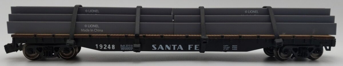 Menards O Gauge Santa Fe Flatcar #19248 - Custom Load EX