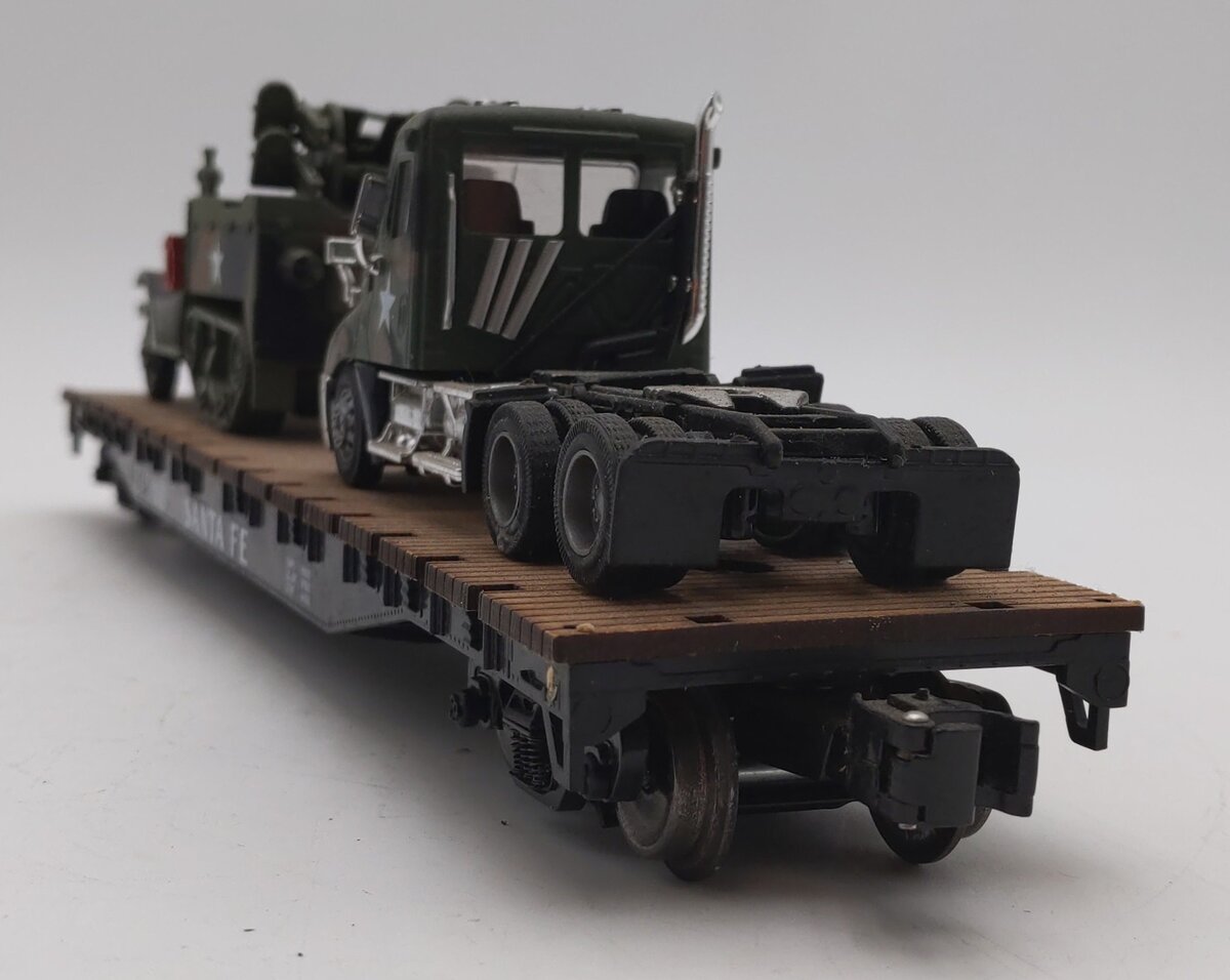 Menards 279-3384 O Gauge Army Flatcar w/ Half Track and Semi Tractor #19246 EX