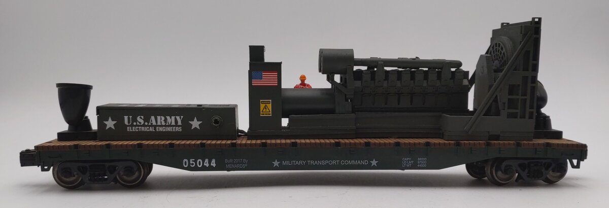 Menards 279-3382 O Gauge U.S. Army Electrical Engineers Flatcar #05044 EX