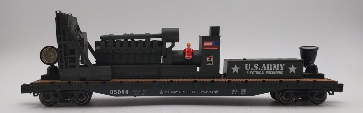 Menards 279-3382 O Gauge U.S. Army Electrical Engineers Flatcar #05044 EX