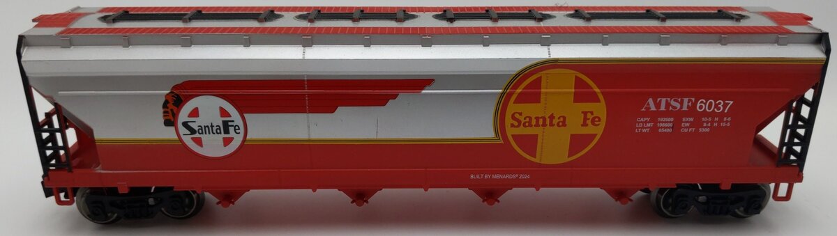Menards 275-9368 O Gauge Santa Fe Warbonnet Smooth-Sided Hopper #6037 EX