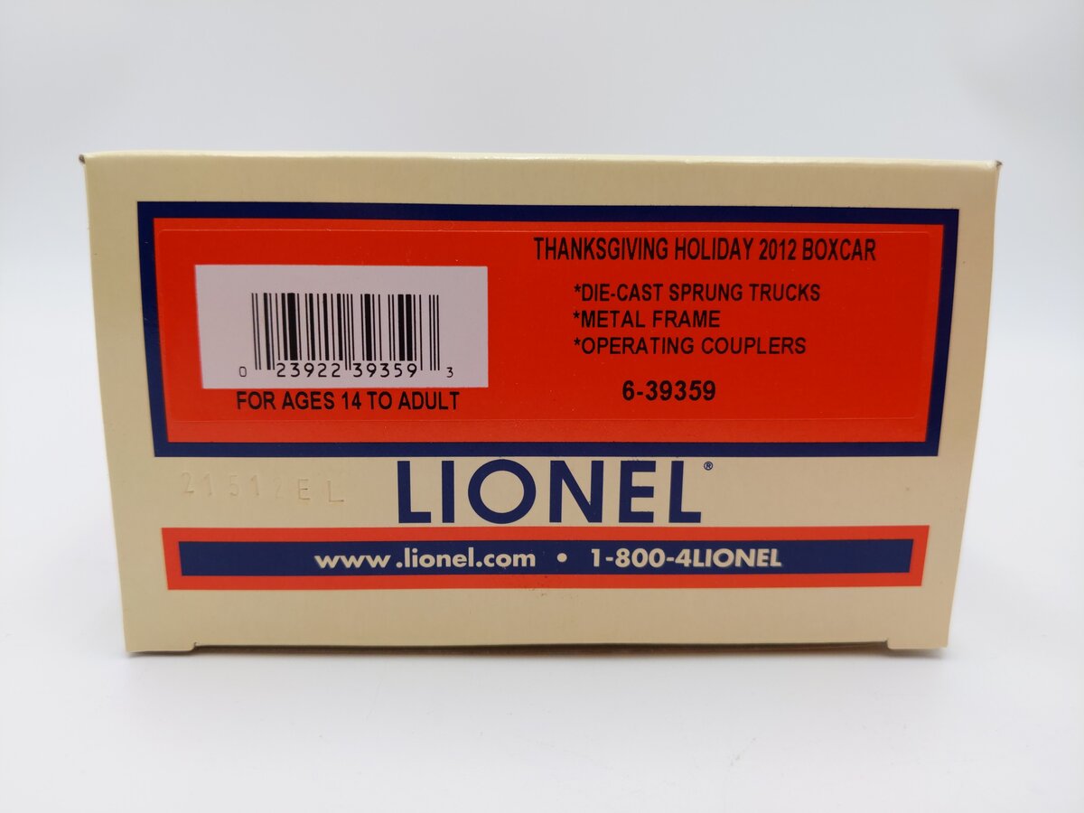 Lionel 6-39359 O Thanksgiving Holiday 2012 Boxcar LN/Box