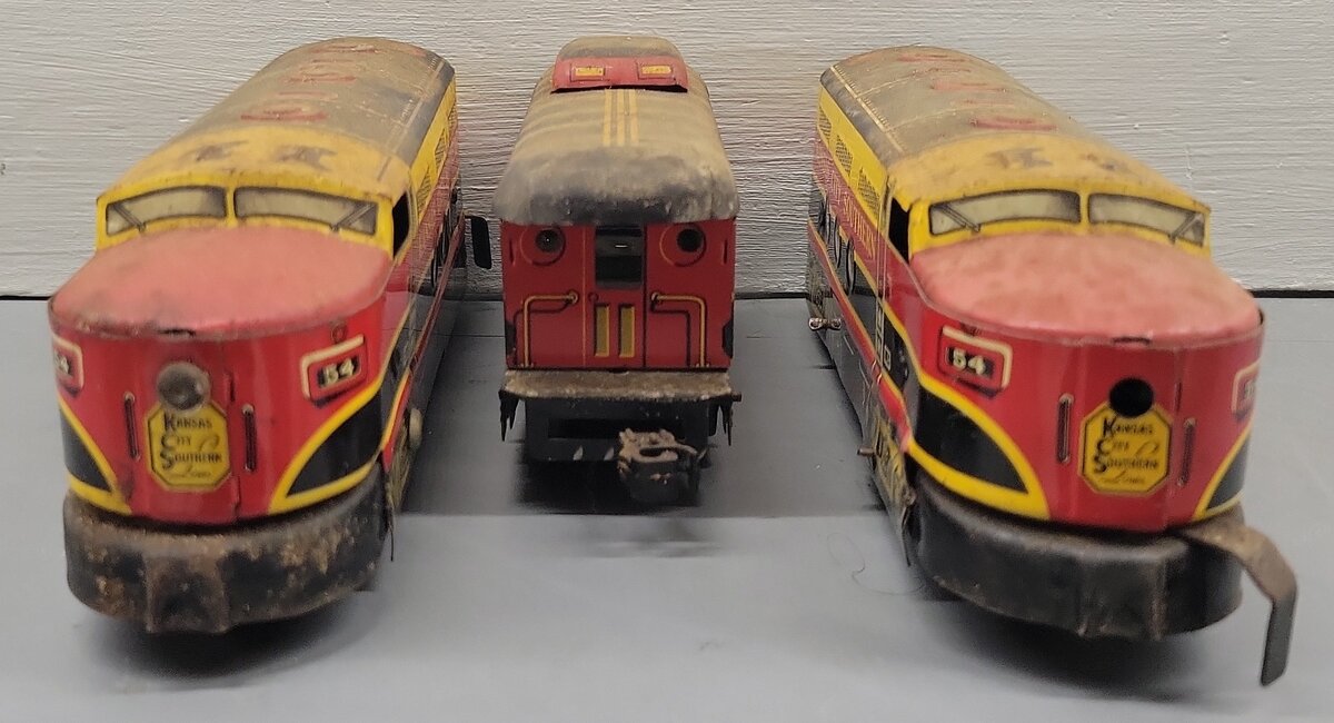 Marx 54 Vintage O Kansas City Southern Tinplate AB Diesel Set W/Caboose VG