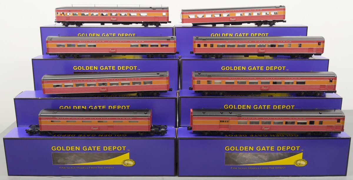 Golden Gate Depot O Gauge Aluminum Southern Pacific Daylight 8 Passenger Car Set EX/Box