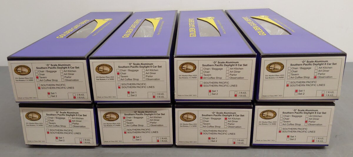 Golden Gate Depot O Gauge Aluminum Southern Pacific Daylight 8 Passenger Car Set EX/Box