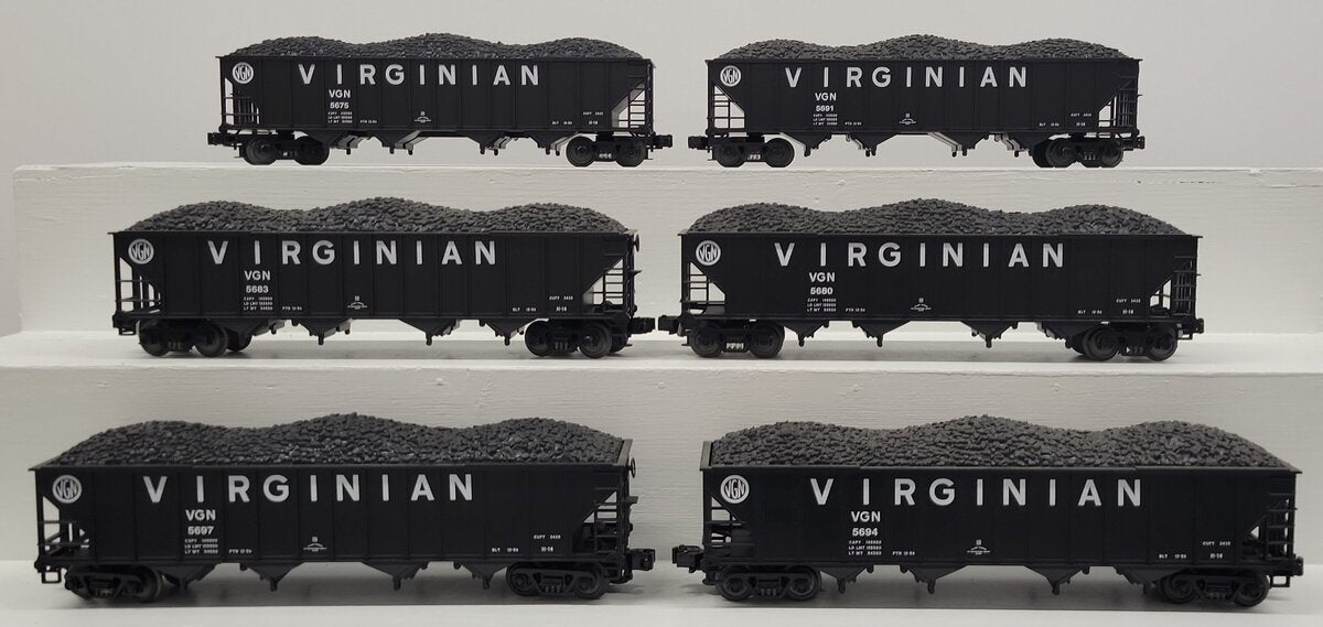 MTH 20-90095 O Virginian Premier 4-Bay Hopper Car Set (Set of 6) EX