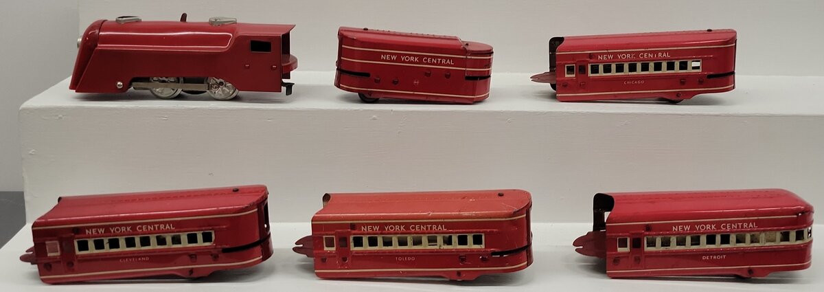 Marx O Gauge Prewar NYC Red Mercury Wind up Steam Passenger Set VG