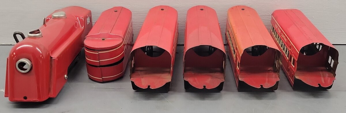 Marx O Gauge Prewar NYC Red Mercury Wind up Steam Passenger Set VG