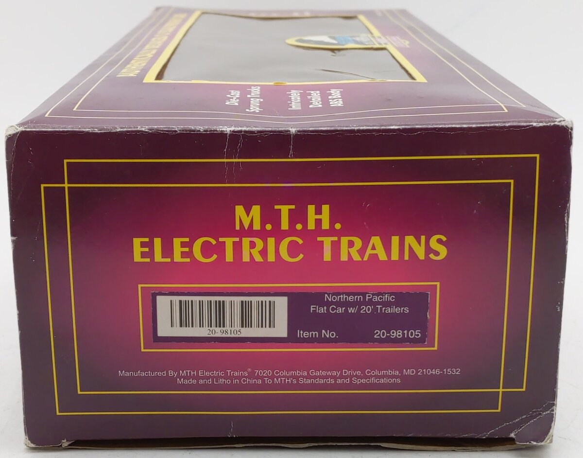 MTH 20-98105 Northern Pacific Flatcar with 2 Short NP Trailers #66152 EX/Box
