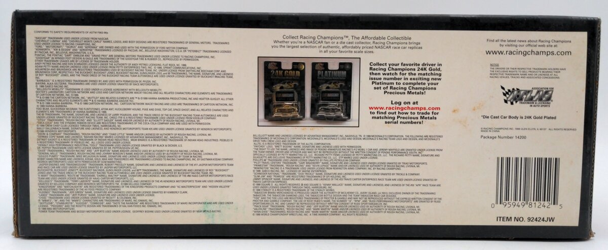 Racing Champions 92424JW 1:24 Scale Diecast #40 NASCAR 24K Gold Replica NIB