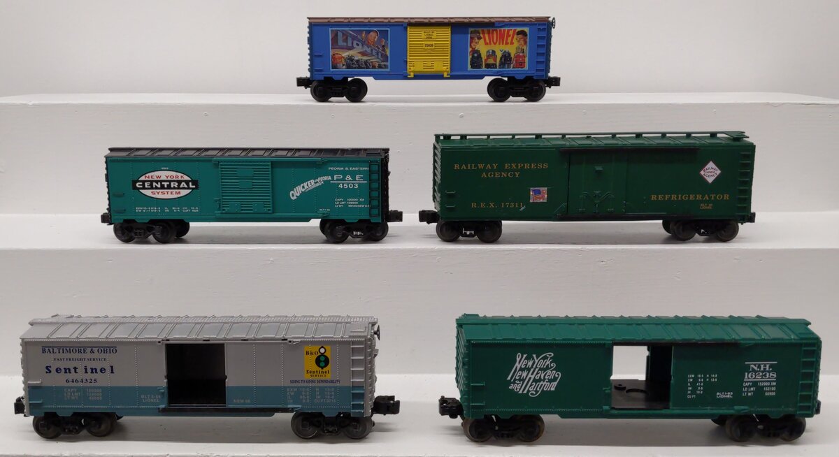 Lionel & K-Line O Gauge Assorted Boxcars: #6464325, #25030, #17311, #4503 [5] VG