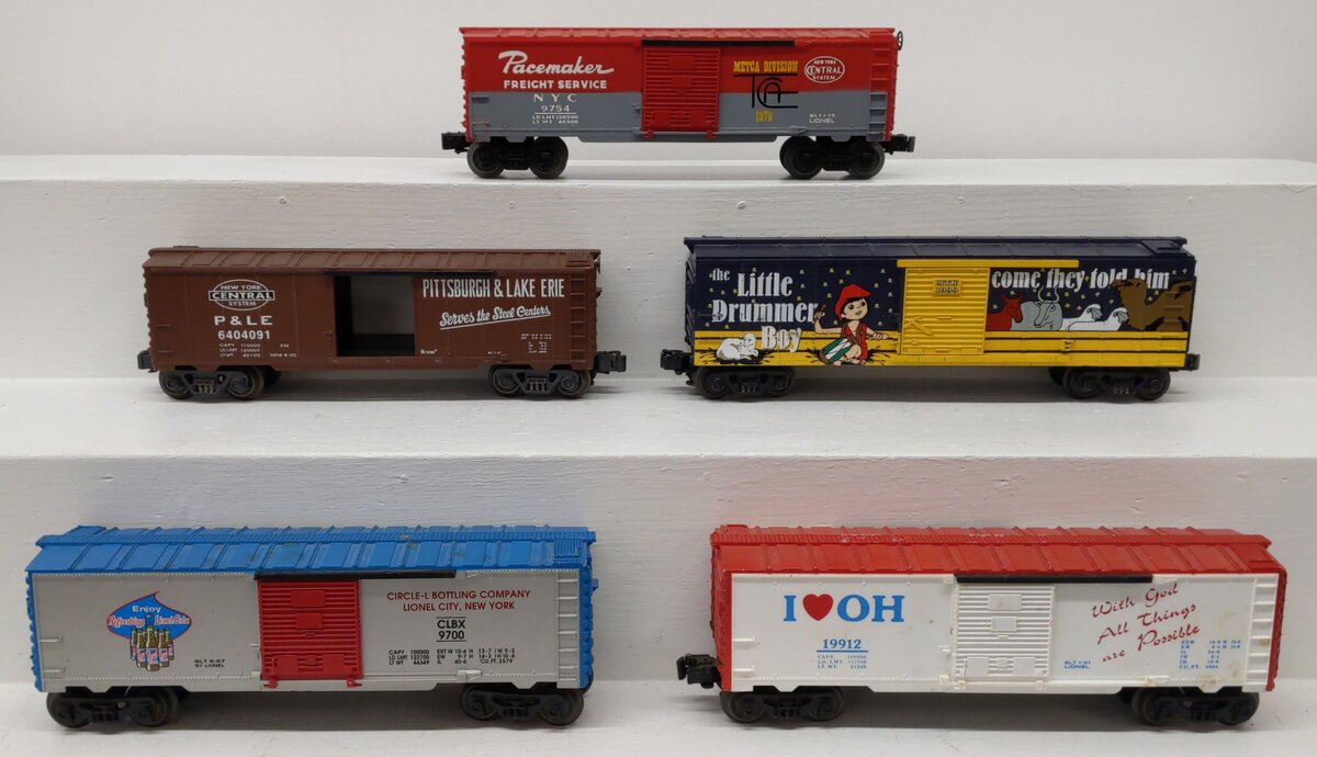 Lionel, K-Line, MTH O Gauge Assorted Boxcars: #9700, #9754, #1999, #19912 [5] VG
