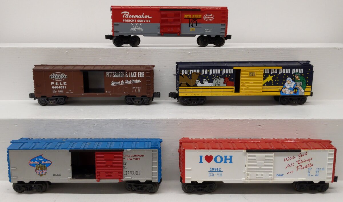 Lionel, K-Line, MTH O Gauge Assorted Boxcars: #9700, #9754, #1999, #19912 [5] VG