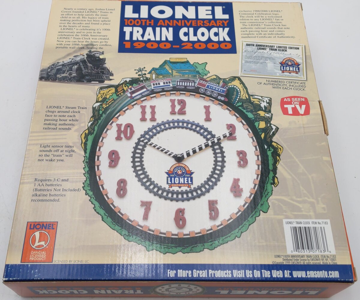Lionel 7183 100th Anniversary Train Clock EX/Box