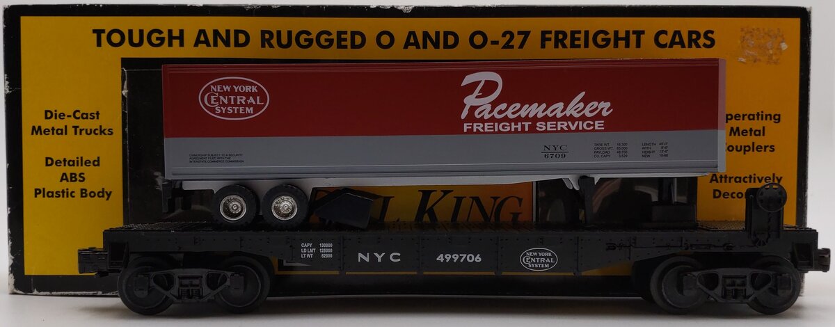 MTH 30-7608 O Gauge New York Central Pacemaker Flatcar with Trailer #499706 EX/Box