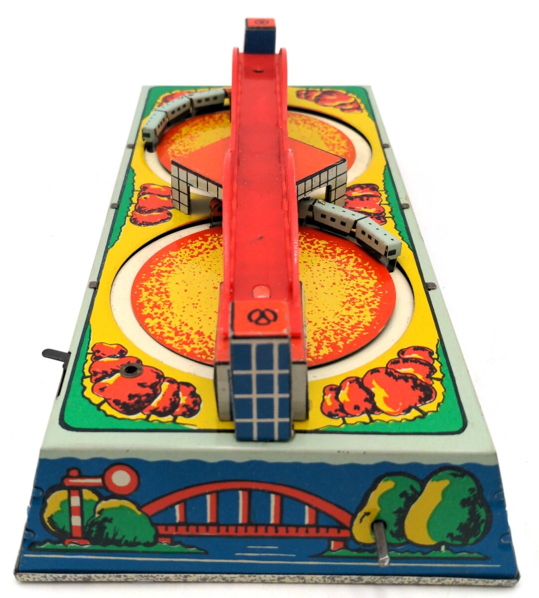 Vintage Tin-Plate Lithographed Train City Town Park USSR/Russia Wind-Up Toy LN/Box