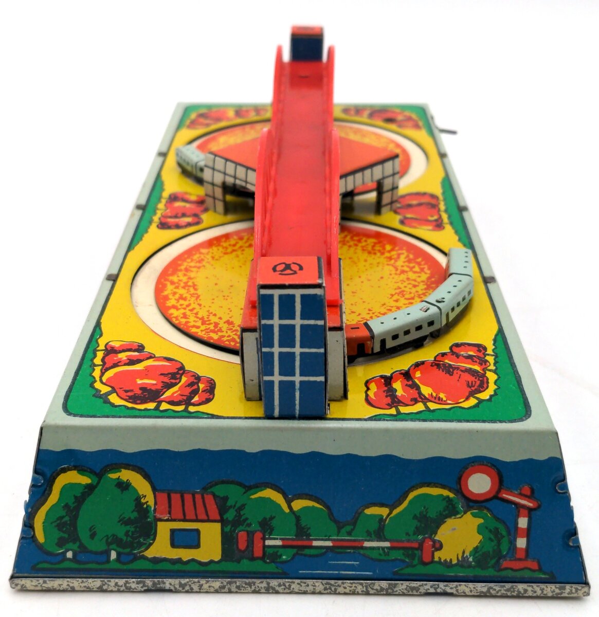 Vintage Tin-Plate Lithographed Train City Town Park USSR/Russia Wind-Up Toy LN/Box