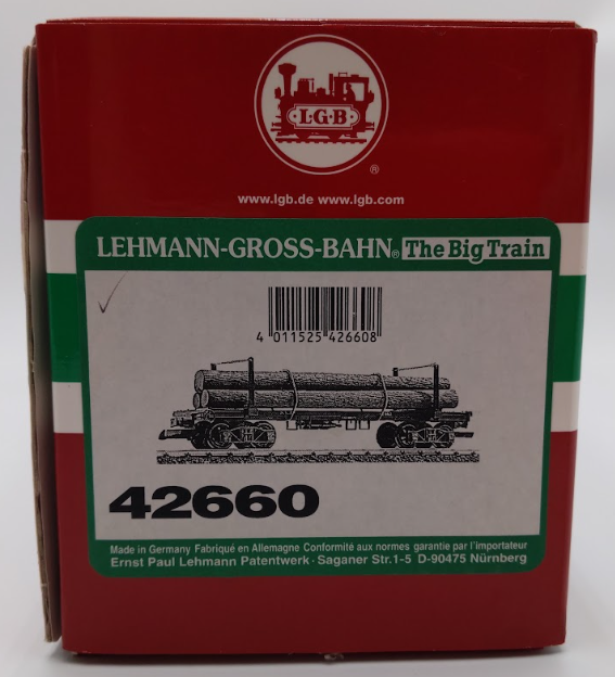 LGB 42660 G Gauge Flatcar with Log Load EX/Box