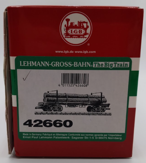 LGB 42660 G Gauge Flatcar with Log Load VG/Box