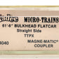 Micro-Trains 05400040 N Scale TTX Trailer Train 61' 8" Bulkhead Flatcar #80164 EX/Box