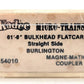 Micro-Trains 05400010 N Burlington Northern 61' Bulkhead Flatcar #621387 VG/Box