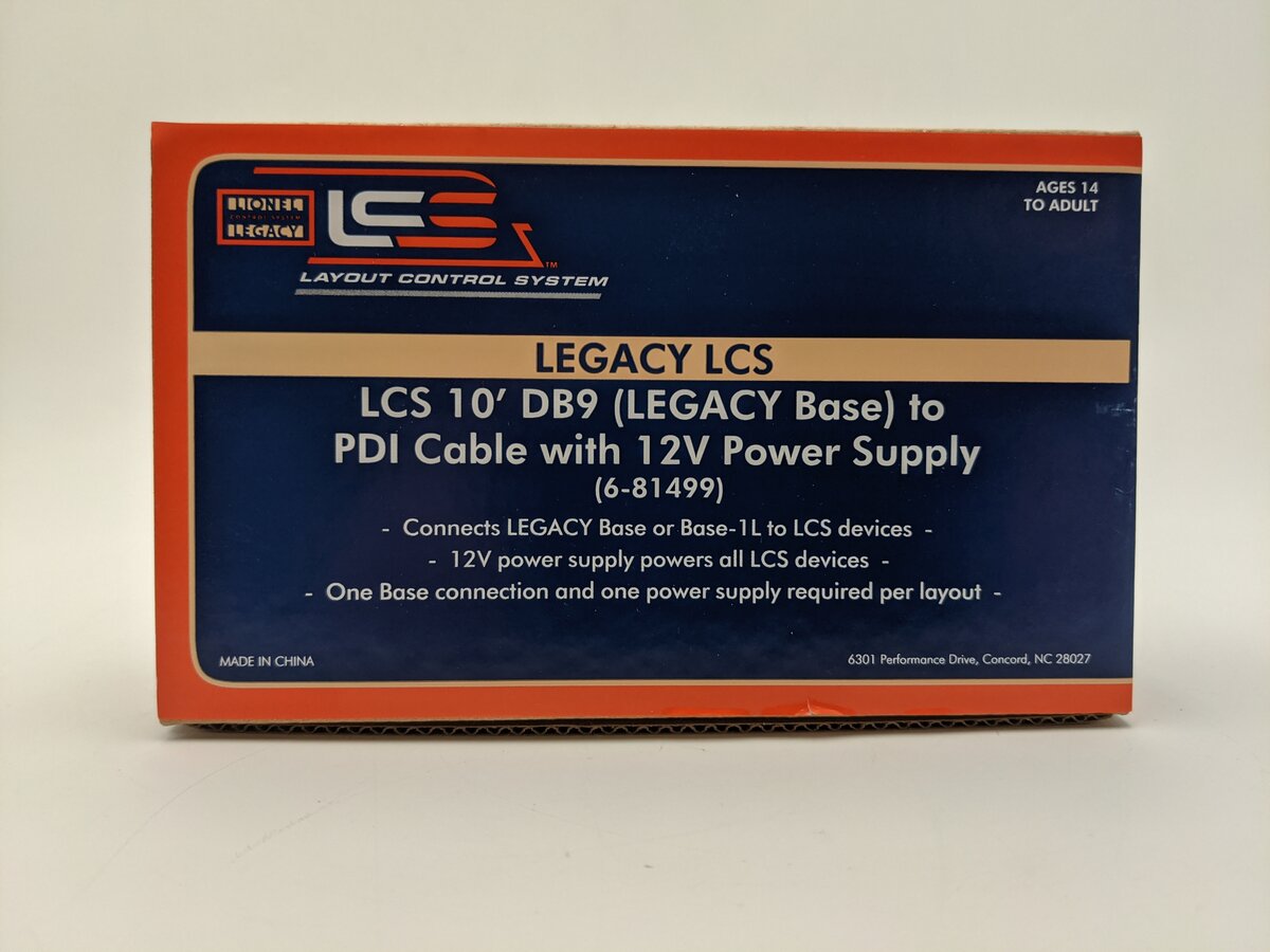 Lionel 6-81499 Legacy LCS 10' DB 9 Base to PDI Cable with 12 V Power Supply NIB