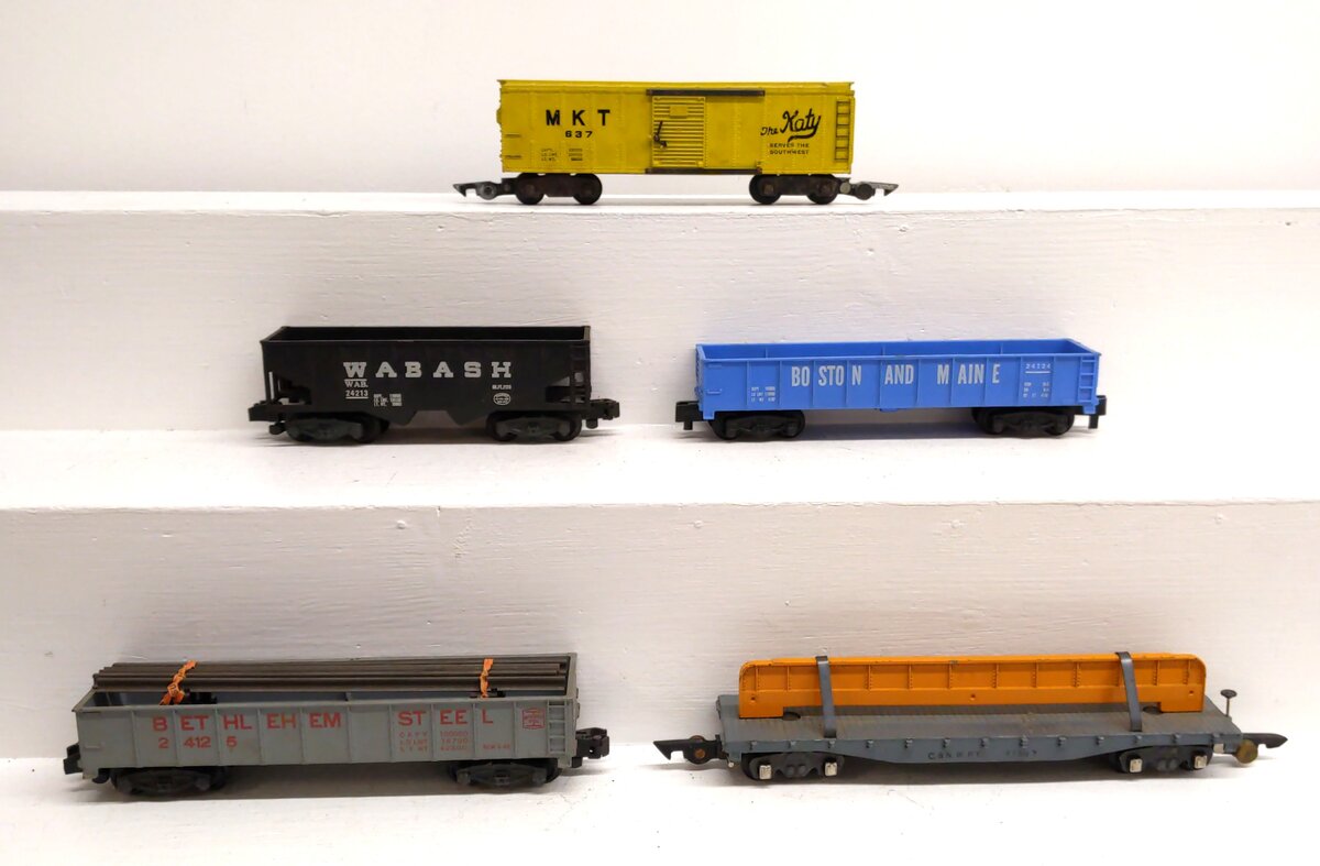 American Flyer S Gauge Assorted Freight Cars: 24124, 24125, 24213, 627, 637 [5] VG