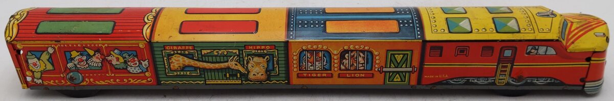 Vintage Tinplate Circus Unpowered Diesel Passenger Car Toy VG